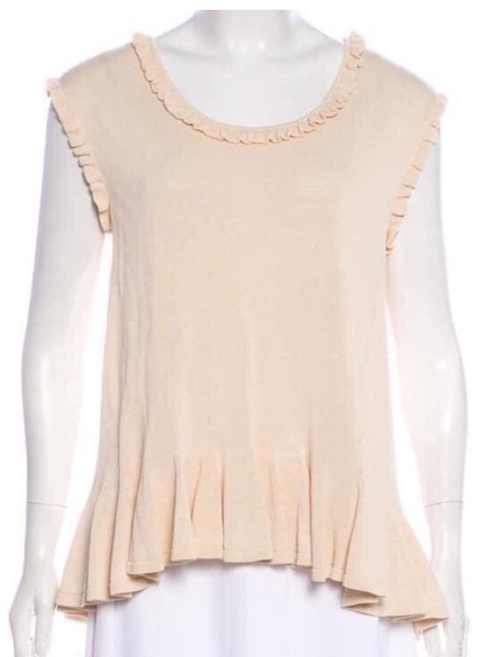 Co ruffle blouse top collar cap short sleeve knit scoop neck sand ecru ivory